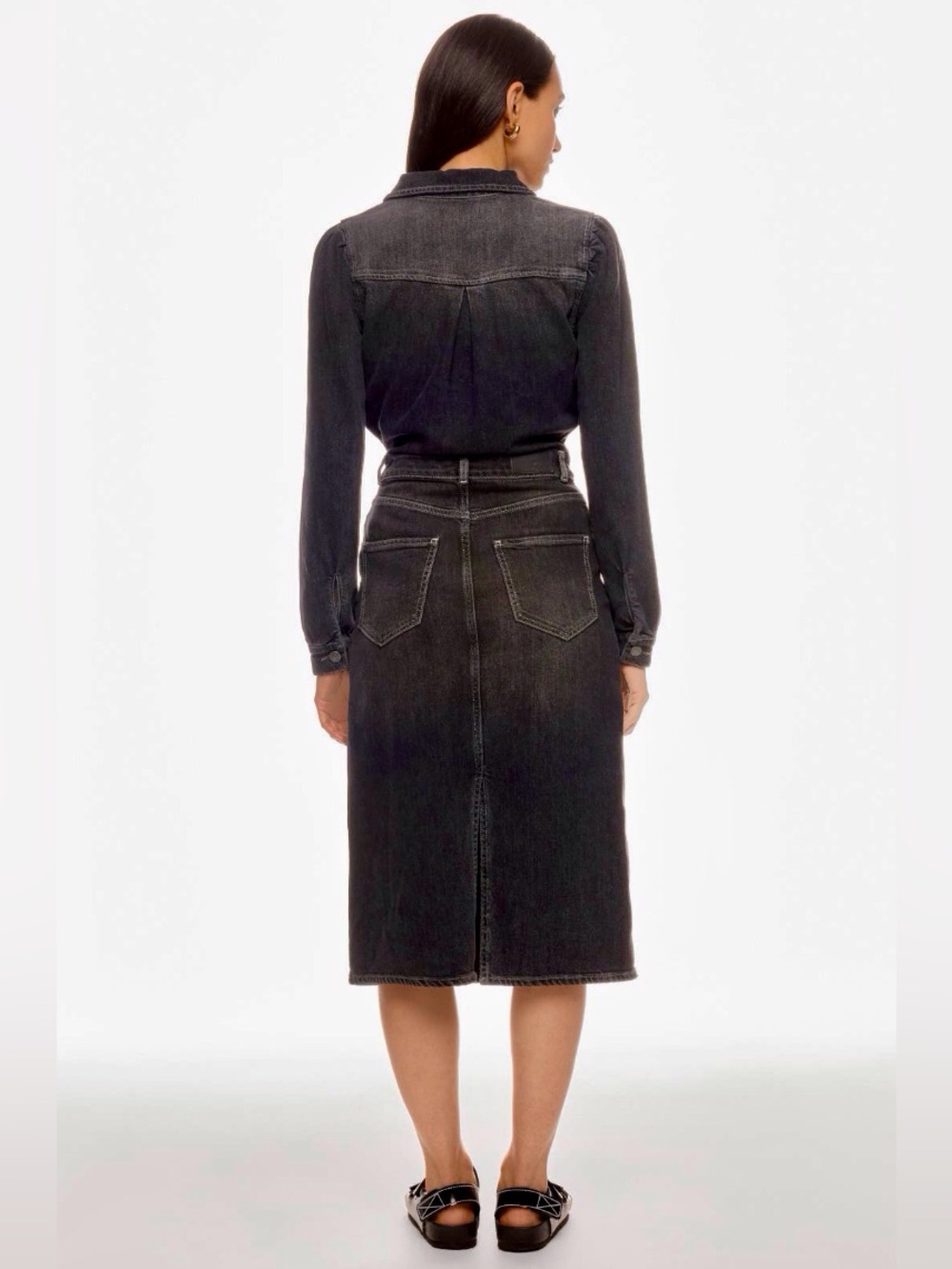 RAILS / Beverly - Washed Black Denim Midi Shirt Dress - Sz L - Picture 3 of 14